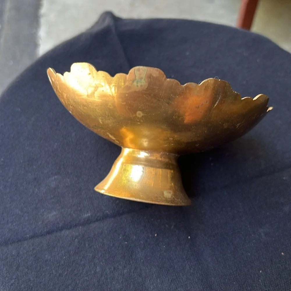 Vintage 5.5” Etched Design Brass Bowl from India